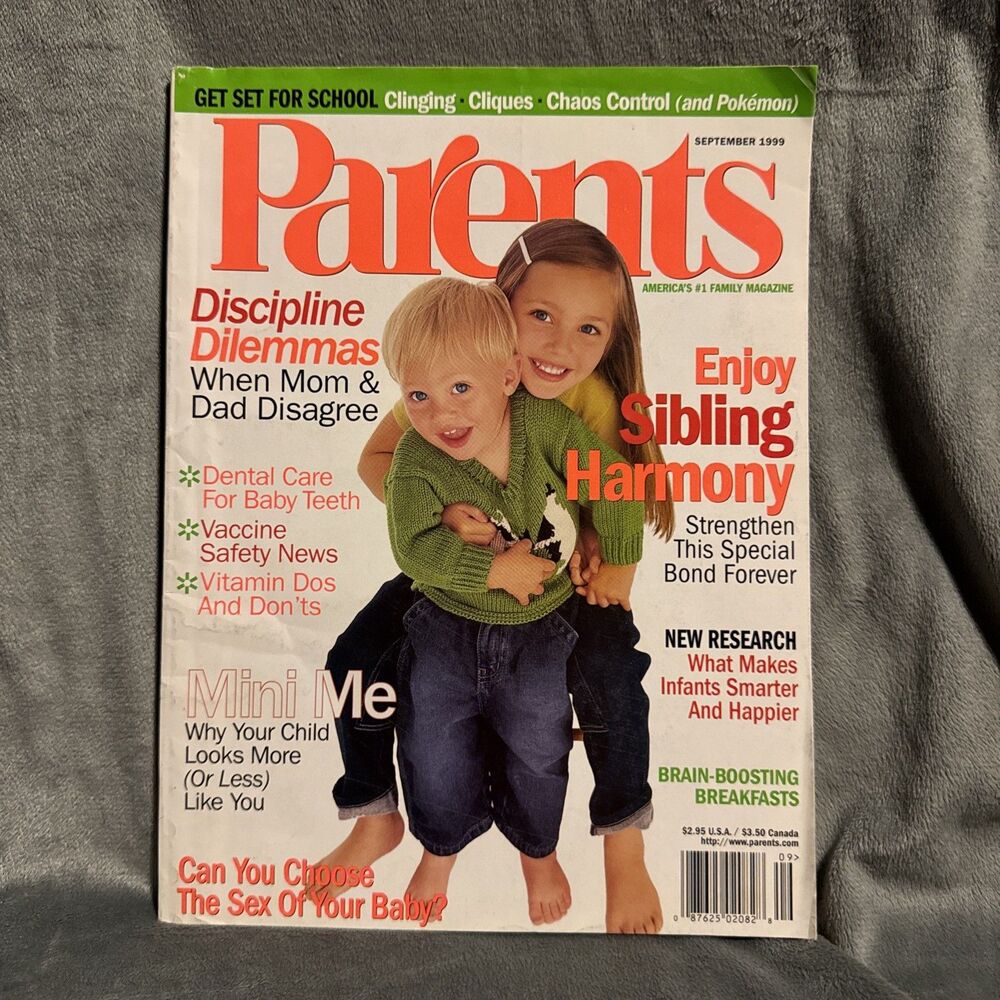 Vintage September 1999 Parents Magazine Sibling Harmony Bond Mini Me Pokemon